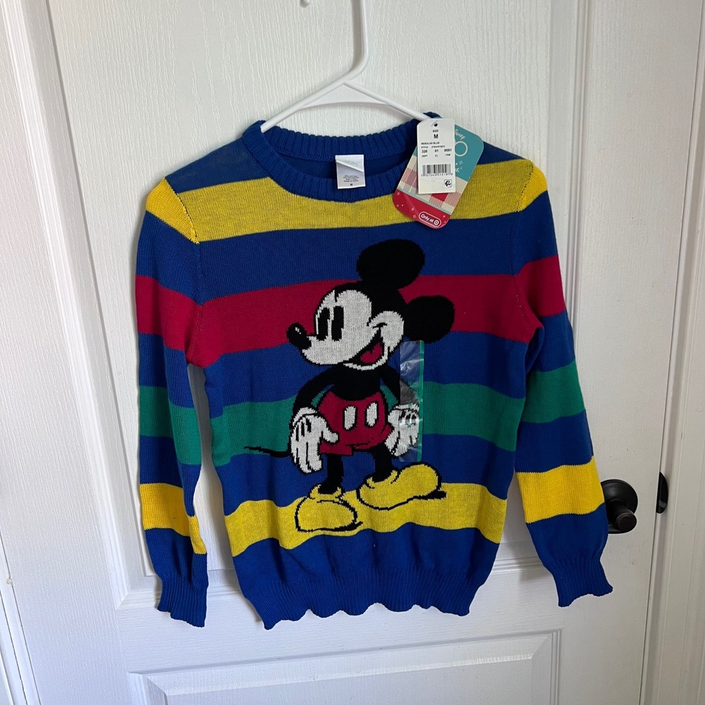 Disney 100 Mickey Mouse Striped Knit Sweater Nebulas Blue Multi Colorblock M